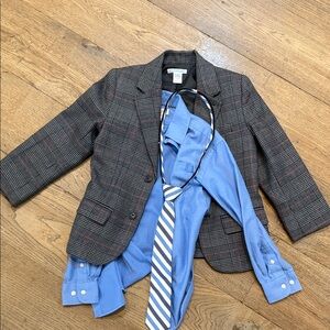 Janie and Jack Plaid Blazer with Blue Shirt and Striped Tie